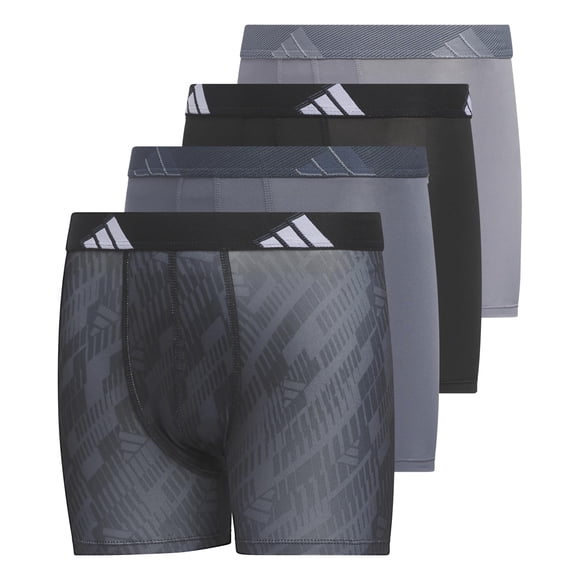 Calzoncillos tipo bóxer adidas de microfibra para niños, paquete de 4 unidades, gris/negro