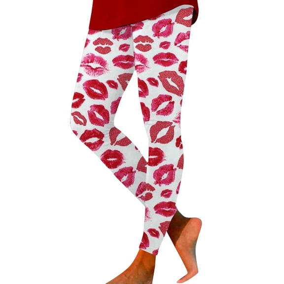 Women Valentine's Day Leggings Casual Printed Slim Fit Soft Elastic Lounge Yoga Legging Pants