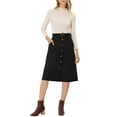 thumbnail image 2 of INSPIRE CHIC Women's Corduroy Skirt High Waist Button Front Belted Midi Skirt 2XL Black, 2 of 6
