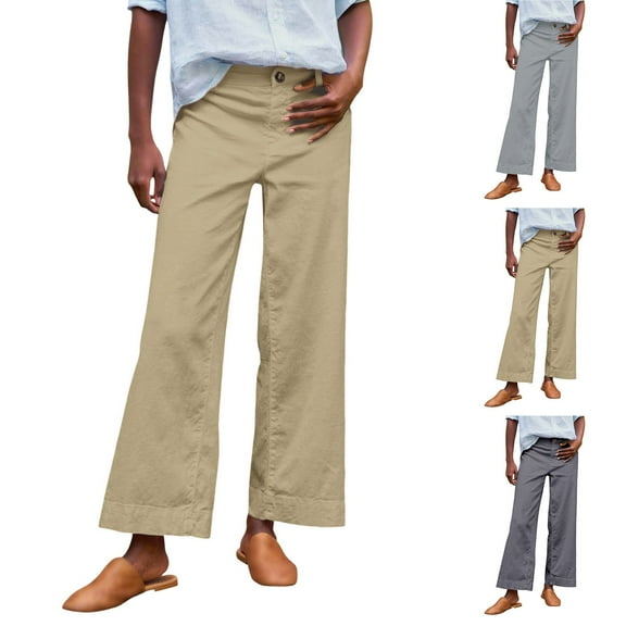 Women's Straight Leg Casual Trousers with Zipper Pockets and Elastic Waist Comfortable Loose Fit Long Pants for Daily Wear