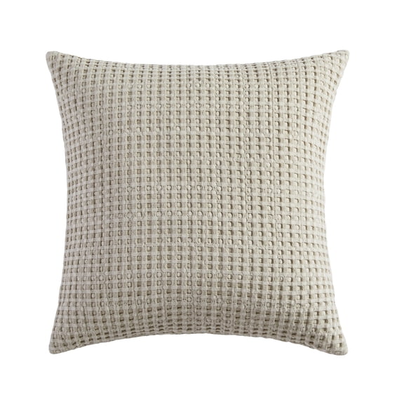 Levtex Home - Mills Waffle Decorative Pillow - 18x18in - Textured Waffle Weave Design - Wheat - Zipper Closure - Polyester Filled