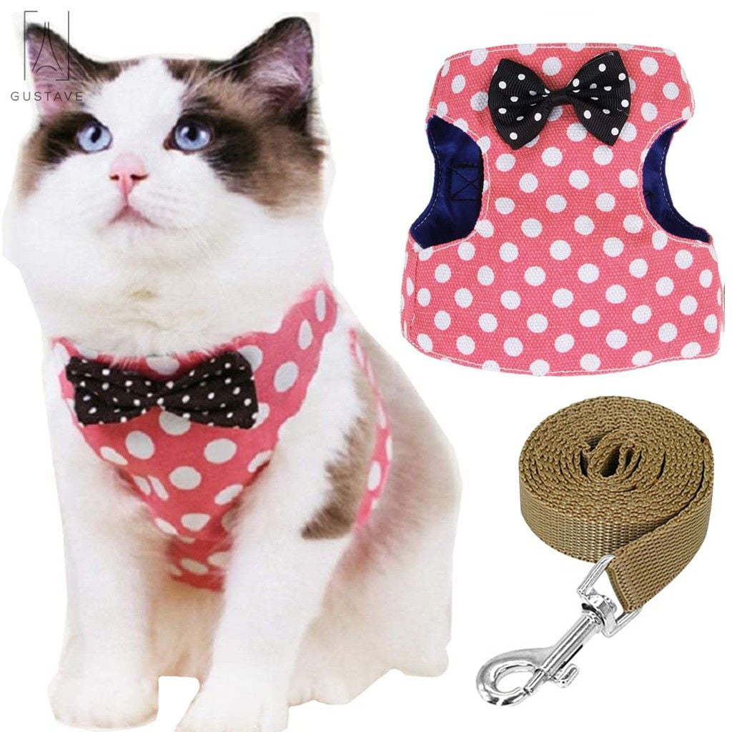 Soft Cat Walking Jacket Grid Harness and Leash Set for Kittens Pink Coffee Blue
