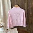 thumbnail image 3 of Posijego Girls Mock Turtleneck Long Sleeve Shirts Embroidery Floral Front Tops Spring Basic Tee Shirt for Girls, 3 of 6