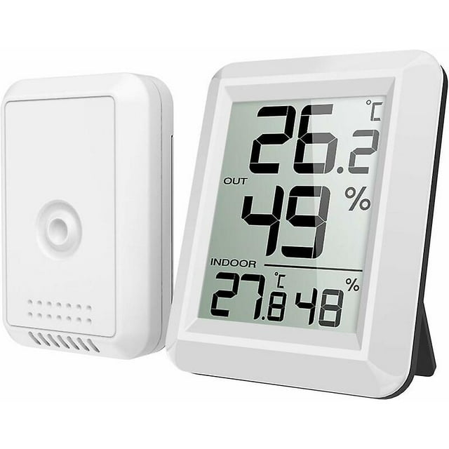 Indoor and Outdoor Thermometer, Hygrometer Thermometer with Outdoor Probe, Wireless Digital Hygrometer Thermometer with Large LCD Screen, / Switch, fo