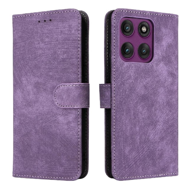 Phone Wallet Case for Motorola Moto Edge 60 Pro with Stand - Leather Folio Cover & Card Slots Purple