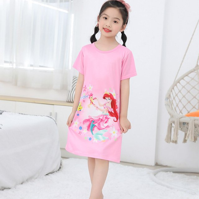 Frozen Princess Elsa Camisón para niñas Verano Manga corta Estilo fino Pijamas para niños Falda Pijamas Pijama Stitch Pajamas14 altura 125-135 cm Gao Jinjia LED