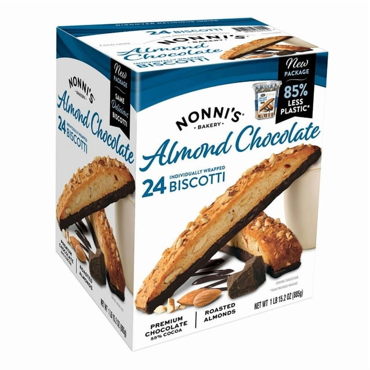 Nonni's Almond Chocolate Biscotti Cookies, 24 Count Box With White Bowl By OMA