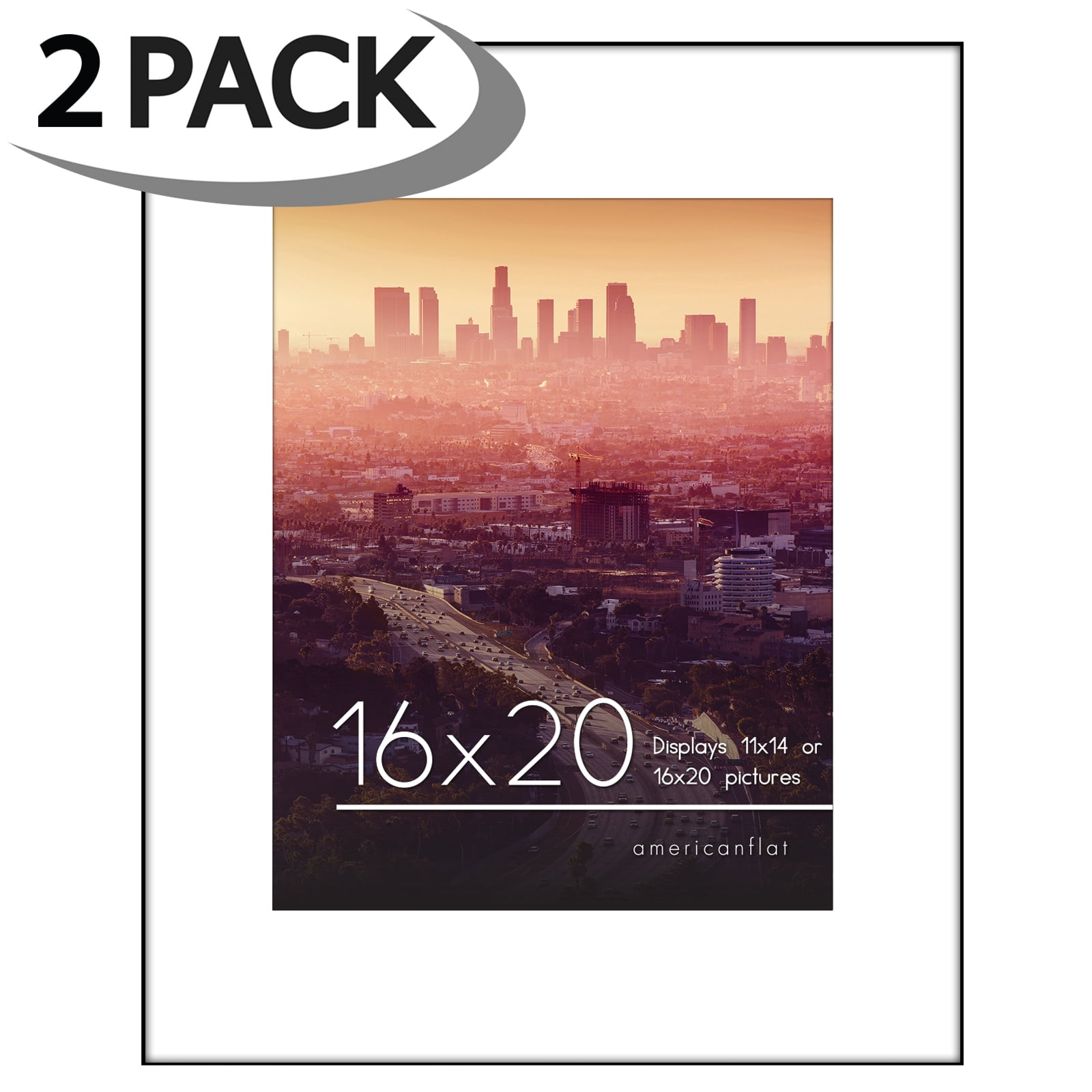 Americanflat Front Loading 16x20 Picture Frames in Black - Displays 11x14 With Mat and 16x20 Without Mat - Set of 2 Thin Frames with Shatter-Resistant Glass - Horizontal and Vertical Formats for Wall