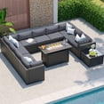thumbnail image 6 of Clouddwell 12-Piece Patio Furniture Set With Fire Table On Sale, Black Rattan Wicker Outdoor Sectional Sofa Couch with Table Patio Conversation Set for Lawn& Backyard, Gray, 6 of 7