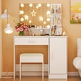 thumbnail image 3 of Ktaxon Vanity Set with 3 Color Lighted Mirror, Makeup Table with 3 Storage Shelves & Drawers, Dressing Table Makeup Desk with Stool,White, 3 of 11