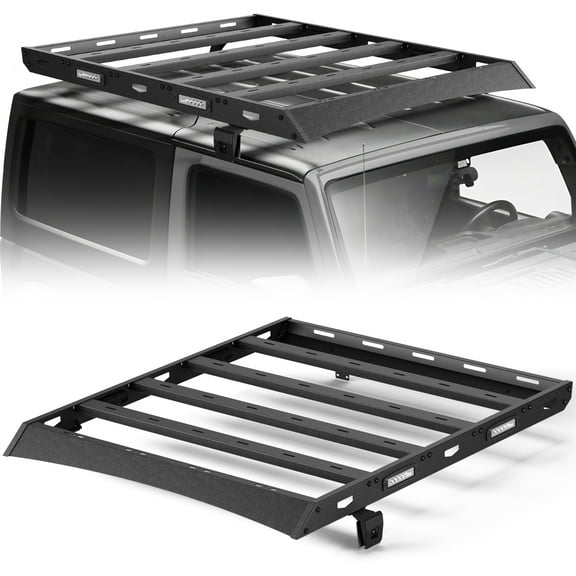 POFENZE For 1997-2006 Jeep Wrangler TJ Roof Rack Rooftop Cargo Carrier with 4PCS LED Light Bar