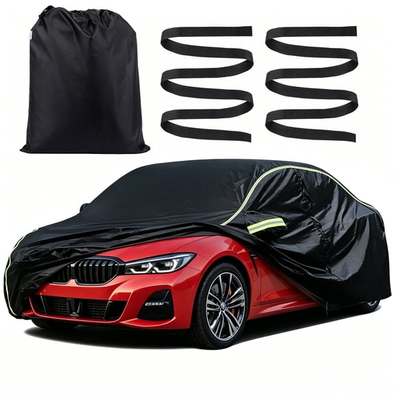 XiongXiong 210D Car Cover, Universal Waterproof Car Covers All Weather UV Snow Rain Protection for Sedan, with Zipper & Reflective strips, Black, XL