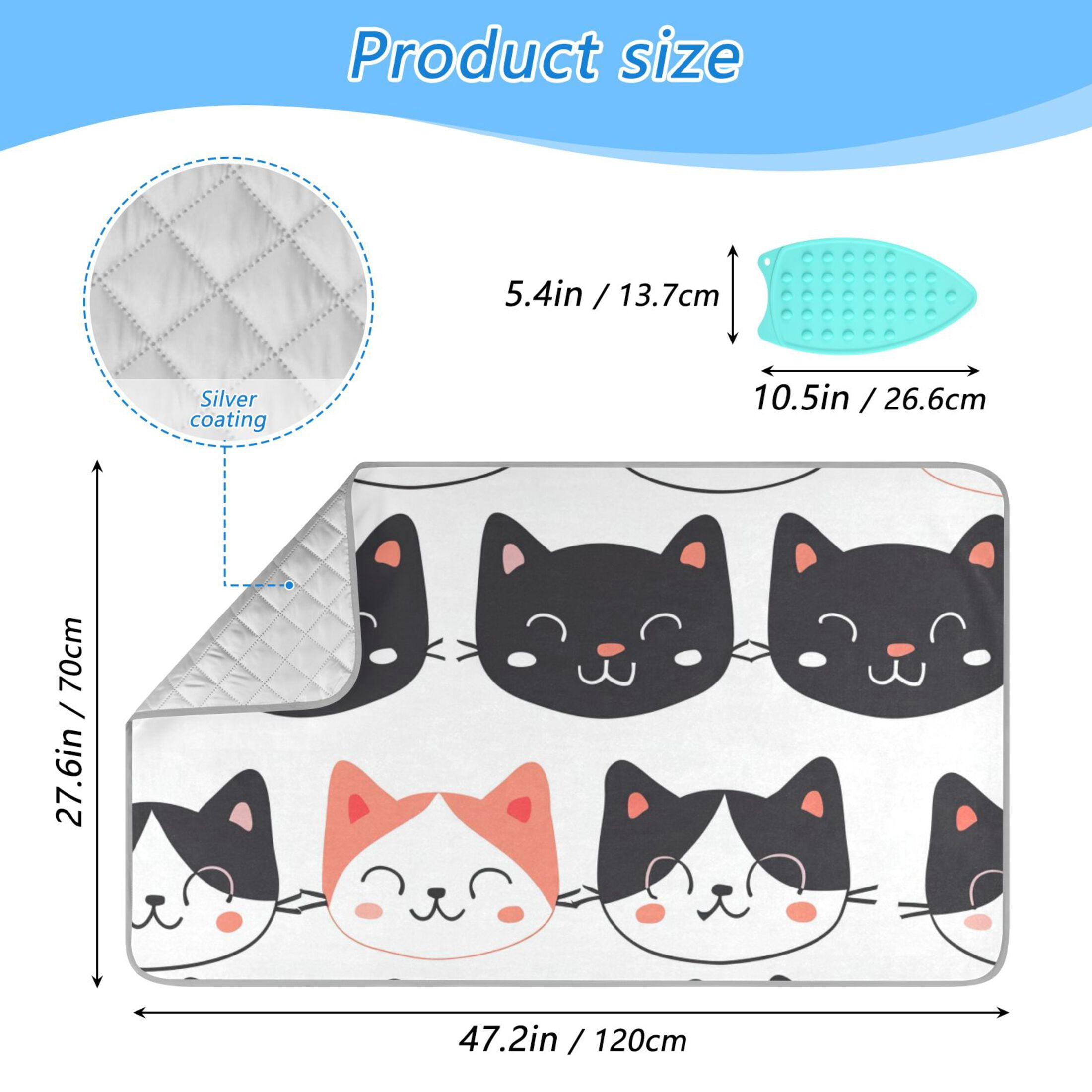 Cute Cat Faces Ironing Mat Blanket Portable Travel Ironing Pad Heat Resistant Pad 47.2" x 27.6”