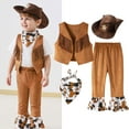 thumbnail image 4 of Kids Western Rodeo Cowboy or Cowgirl Classic Set - Vest, Jeans, Brown Hat, Scarf 4PC Outfits (Choose Color and Size)(100 3-4 Years, Z02-Brown), 4 of 7