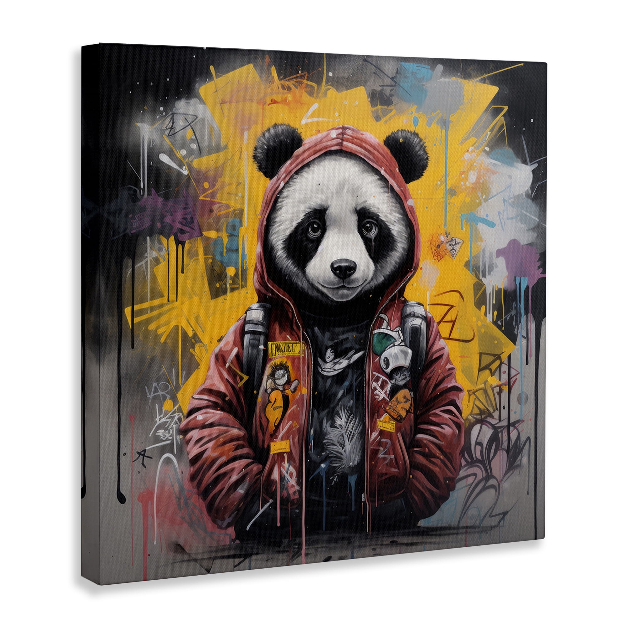 Stupell Industries Urban Graffiti Panda Bear Animals & Insects Painting Gallery Wrapped Canvas Art Print Wall Art, 36 x 36