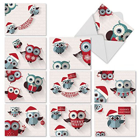 'M3947 HAPPY OWLIDAYS' 10 Assorted All Occasions Greeting Cards Featuring Cute Owls Offering Holiday Cheer with Envelopes by The Best Card (Best Happy Holiday Cards)