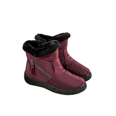 

Ferndule Women Waterproof Snow Boots Plush Lining Slip On Ankle Booties Zipper Winter Warm