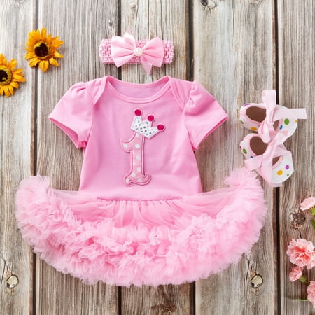 

Hunpta Birthday Dress Shoes Girls 3PC Baby Tulle Letter Romper Princess Infant Girls Outfits&Set