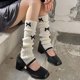 thumbnail image 2 of Calcetines de pila para mujer, estilo dulce japonés, bonitos calcetines blancos con lazo, medias finas a juego para niña para primavera y otoño, 2 of 6
