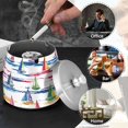 thumbnail image 4 of Yayeee Ashtray with Lid for Cigarette Smokeless Stainless Steel Home Ash Holder, Hand Drawn Sailboats, 4 of 7