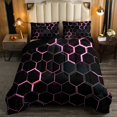 thumbnail image 3 of Black Light Pink Honeycomb Comforter Set Neon Hexagon Bedding Sets Geometric Beehive Full Size Quilt Sets Abstract Line Art Duvet Insert Modern Geometry Room Decor, 3 of 6