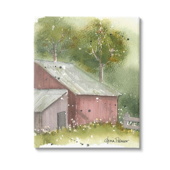 Stupell Industries Barn with Spring Florals Landscape Painting Gallery Wrapped Canvas Art Print Wall Art, 16 x 20
