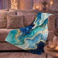 thumbnail image 6 of Blue Gold Fluid Waves Metallic Veins, Peaceful Coastal Landscape Scene, Warm Flannel Blanket for Beach House and Living Room, Beach Lovers Housewarming Gift, Coastal Home Decor, 6 of 9
