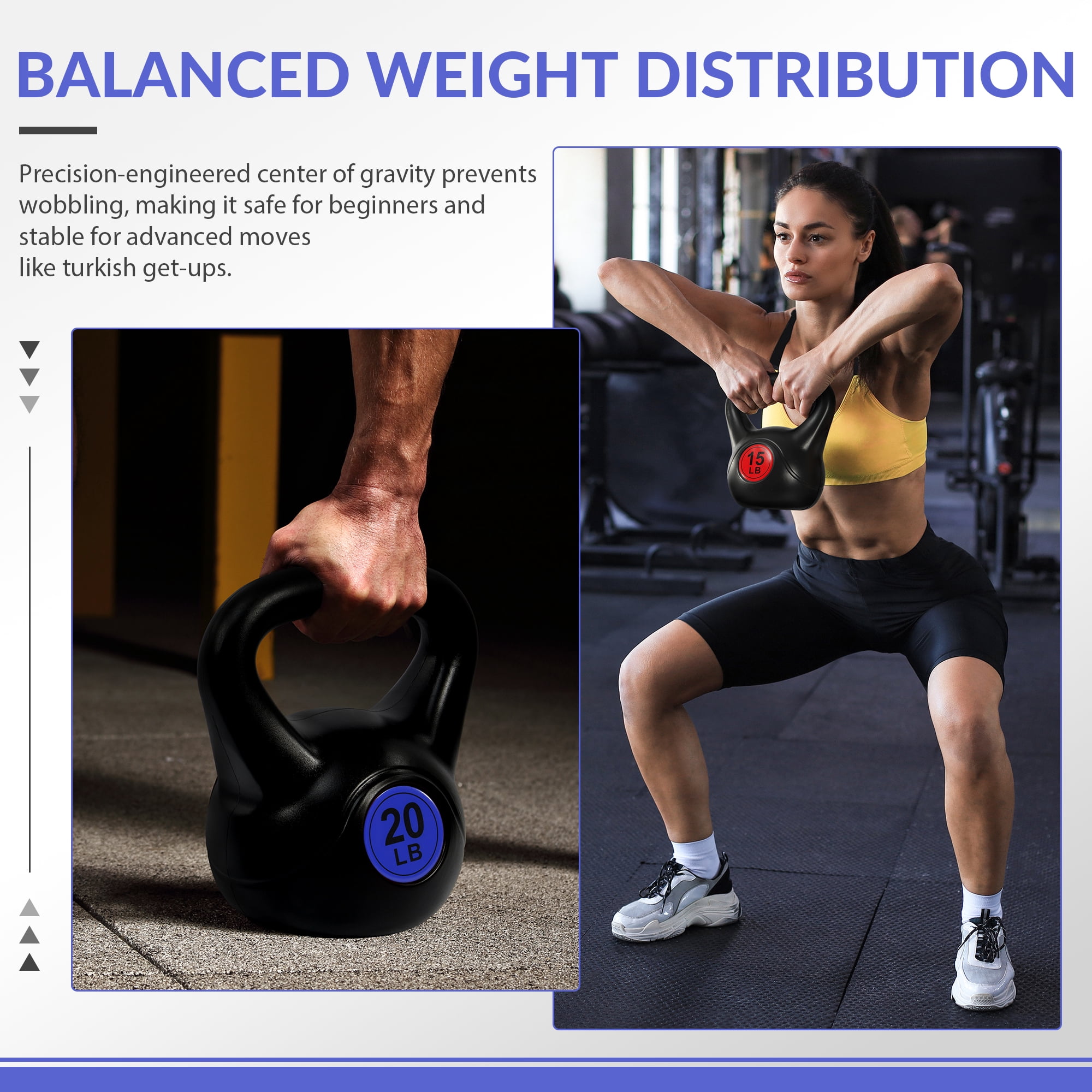 Signature Fitness Adjustable Sand-Filled Kettlebell Set, Black, Color-Coded Yellow/Green/Blue/Red Marks, Available in 30LB, 45LB, and 50LB Sets, Home Strength Training Equipment