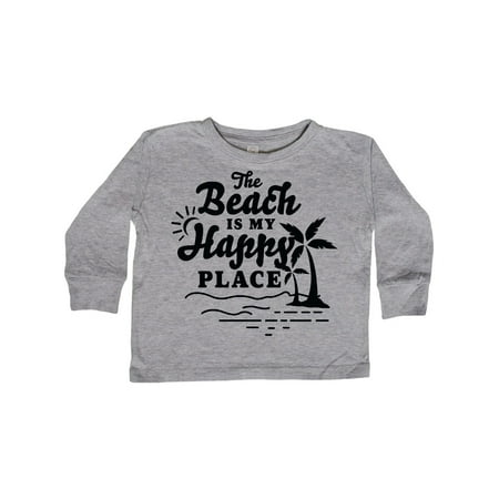 

Inktastic The Beach is My Happy Place with Palm Trees Gift Toddler Boy or Toddler Girl Long Sleeve T-Shirt