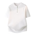 thumbnail image 5 of vdgthytj Short Sleeve Tops for Men Henley Neck Button Knit Sweater Shirts Loose Fitting Summer Business Casual Shirts, 5 of 6
