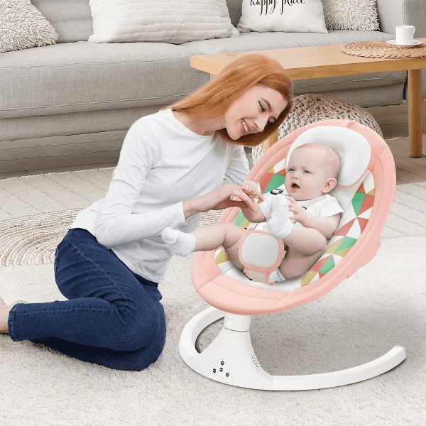 Tumajup 5 in 1 Large Baby Swing Bouncer with Rocking, Mosquito Net&Cute Toys Pink Striped for Toddler, 1 Count