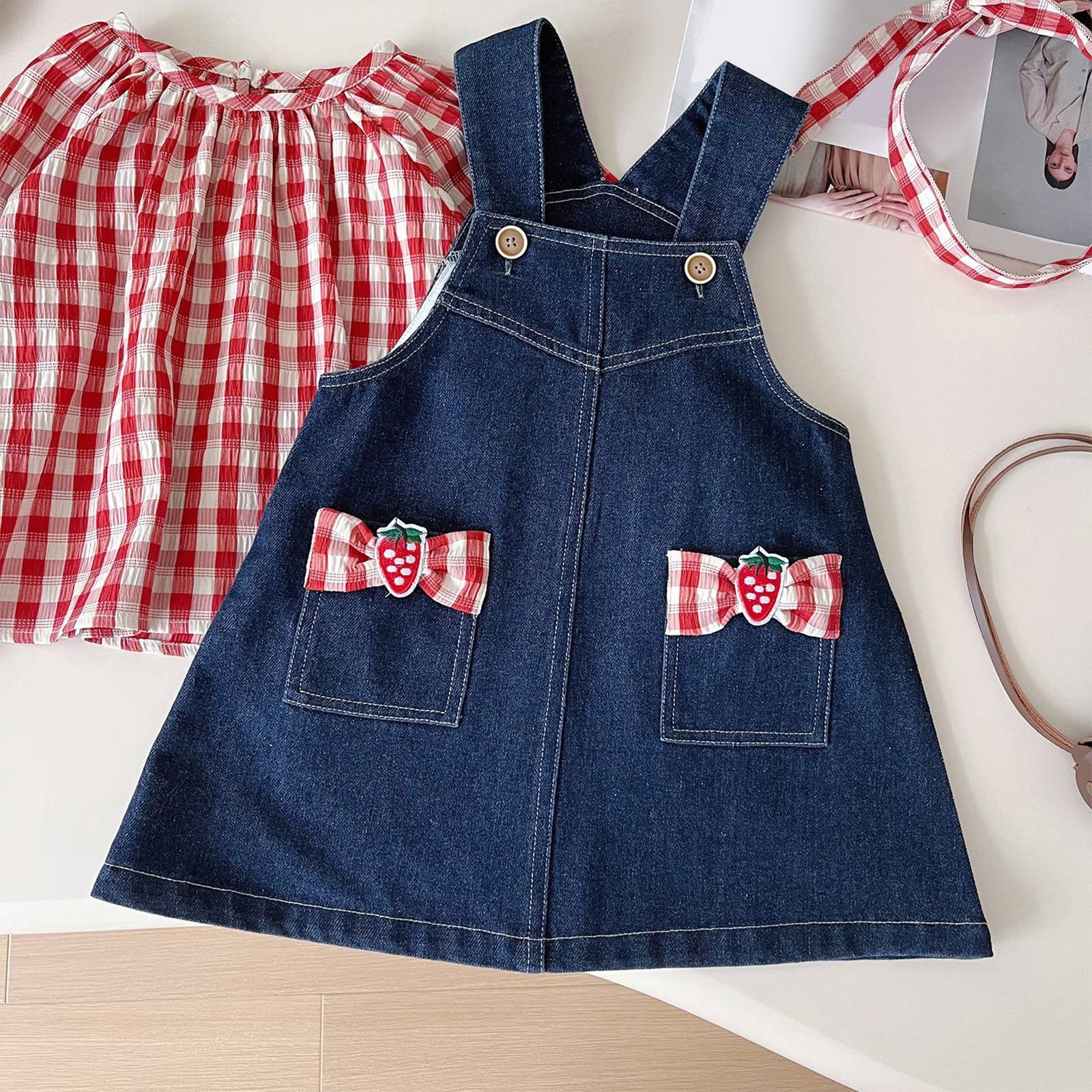 JCCXIN Girls Outfit Sets Toddler Denim Dress Shirt 2 Piece Outfit Sets Casual Spring Fall Baby Girl Clothes Sets Soft Jeans Overalls Tops Combo Fashionable Dailywear