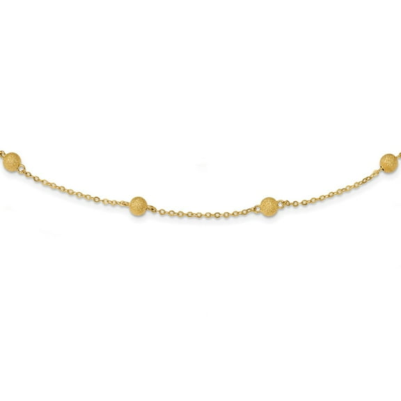 14K Yellow Gold Rolo Beaded Necklace Chain Textured 7 Stations Ball 24 inch 5 mm
