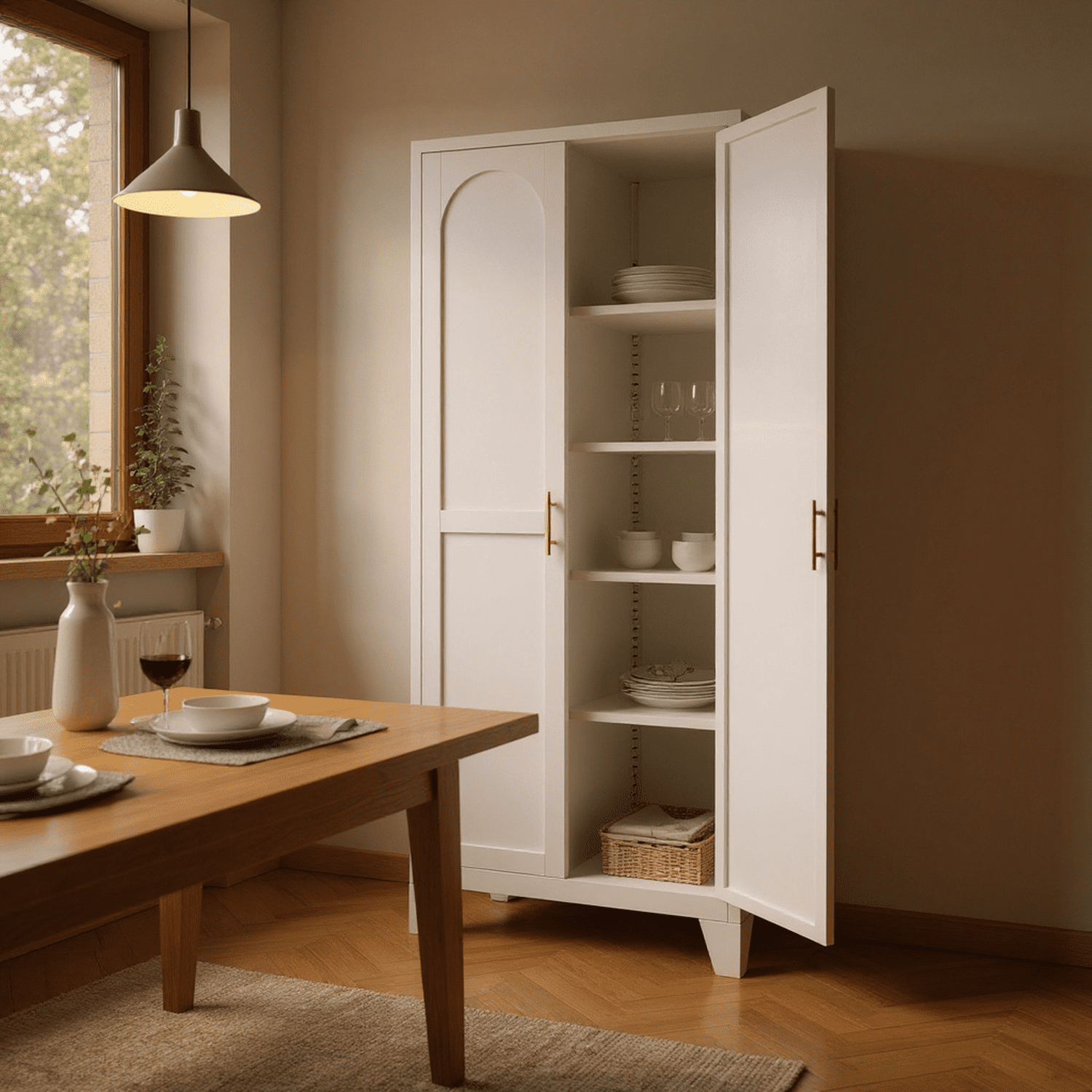 Homy Casa 60.8" White Tall Storage Cabinet with 4 Adjustable Shelves for Kitchen, Pantry Cupboard