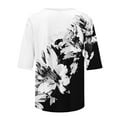 thumbnail image 5 of Sakmal Elbow-Length Plus Size Tops For Women Black Crew Neck Floral Comfy Ladies Tshirts, 5 of 5