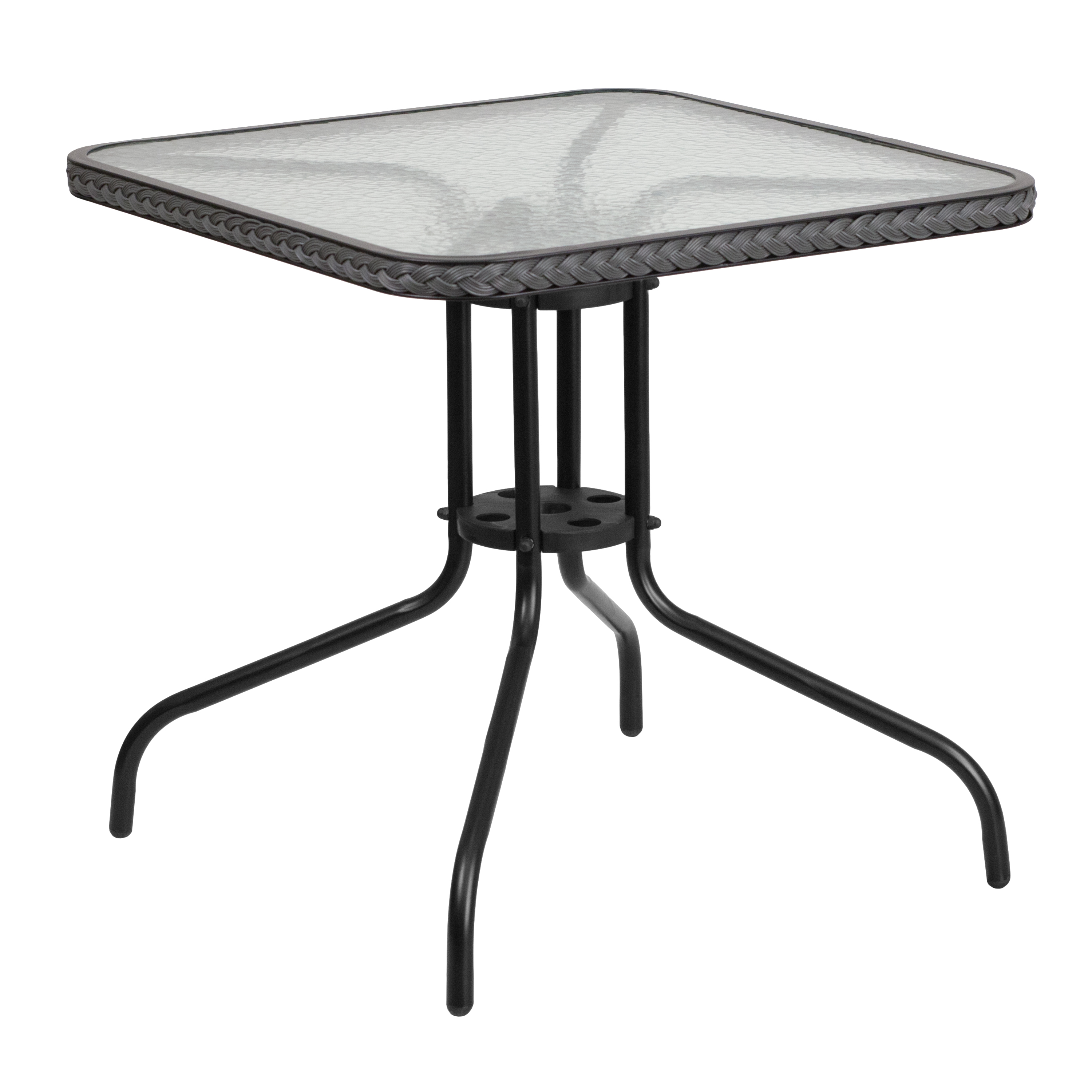 Flash Furniture 28'' Square Glass Metal Table with Gray Rattan Edging and 4 Gray Rattan Stack Chairs - image 5 of 11