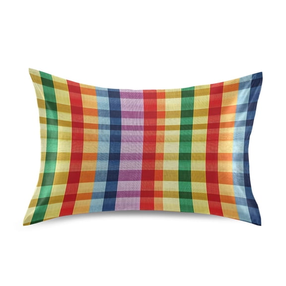 Ryvnso Satin Pillowcase Rainbow Stripe Checkered Pillow Cases Standard Size 26x20in