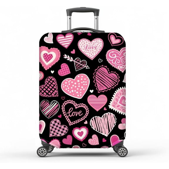 Pink Heart Luggage Cover Lace Heart Elastic Baggage Covers Polka Dots Dust-Proof Suitcase Sleeve Anti-Scratch Washable Suitcase Protector M Fit 22-25 inch Luggage