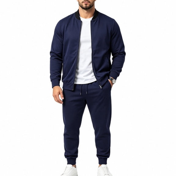 Squevariel Men's Long Sleeve Tracksuits Set Zipper Running Sports 2 Pieces Set with Pockets