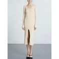 thumbnail image 4 of Women'S V-Neck Front Slit Rib Button Down Sweater Dress Cream White XL, 4 of 7