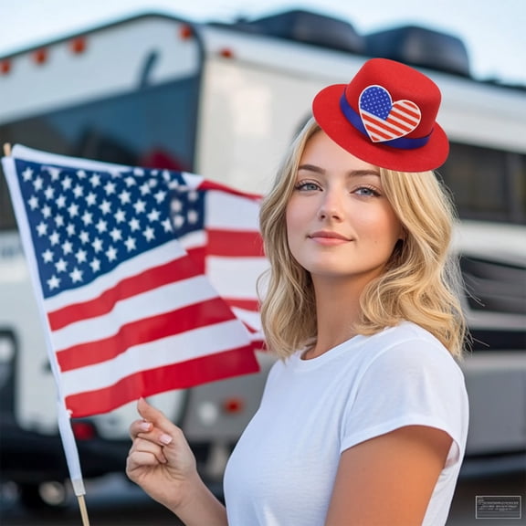 JingChun 1Pc 4th of July Red White Blue Hair Clips for Women Girls - American Flag Hat Shape Hair Clip Barrettes Independence Day Patriotic Hair Accessories
