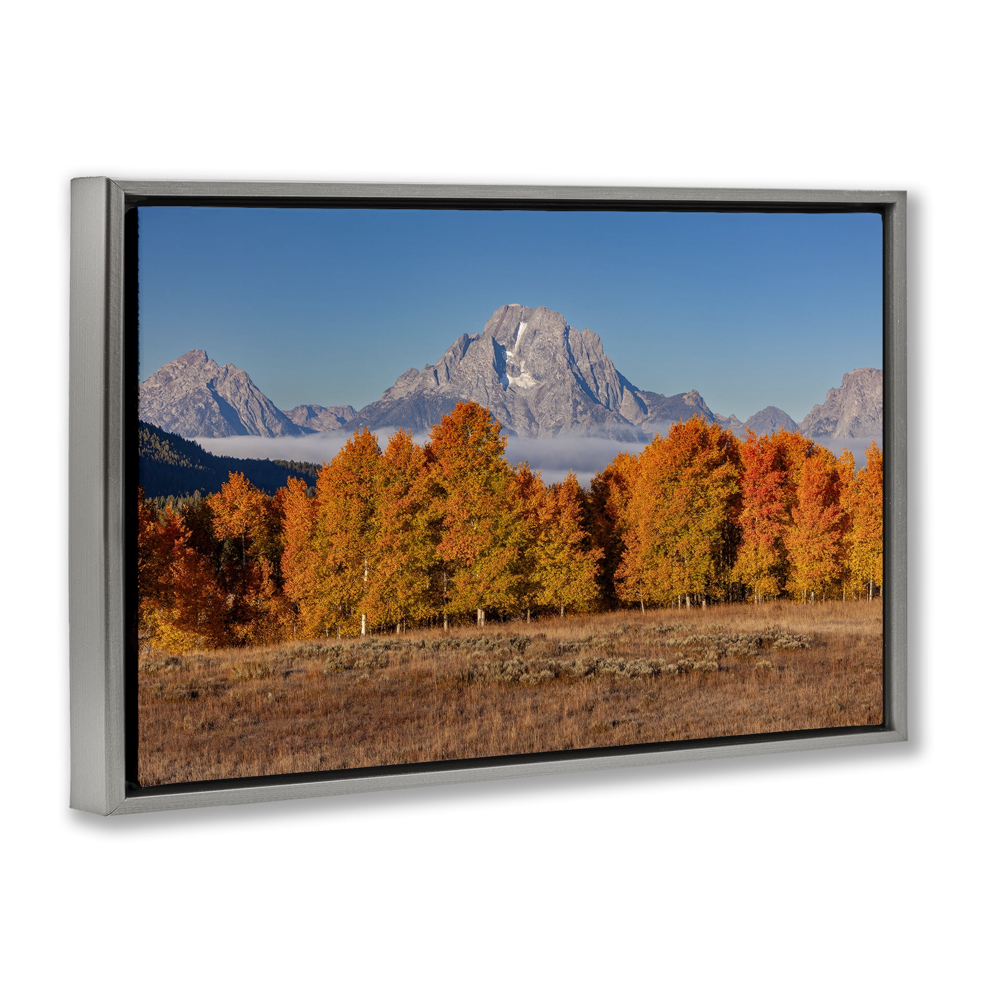 Autumn Tree Line With Mountain Gray Framed Floater Canvas Wall Art, design by Shelley Carlisle