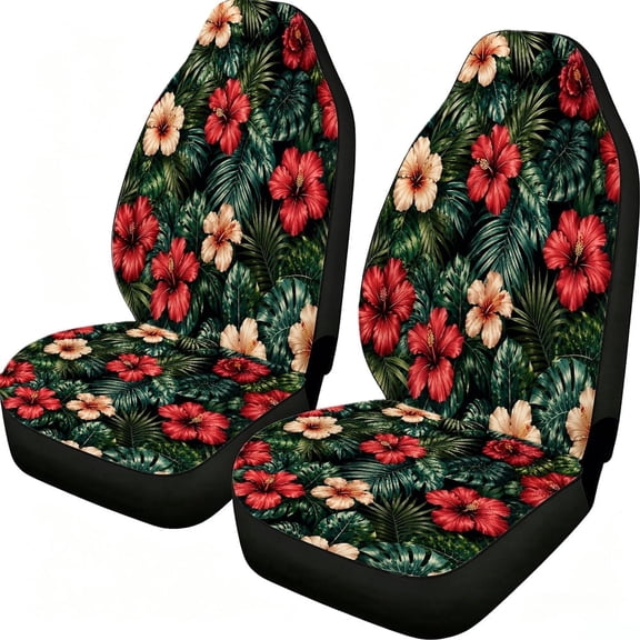 Odenmar Tropical Hibiscus Floral Car Seat Covers, 2-Piece Front Protectors, Made from Lightweight Mesh Fabric, Universal Fit for Trucks Vans Suvs