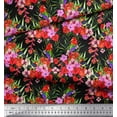 thumbnail image 2 of Soimoi Black Poly Georgette Fabric Laceleaf & Macaw Parrot Bird Decor Fabric Printed BTY 52 Inch Wide, 2 of 3