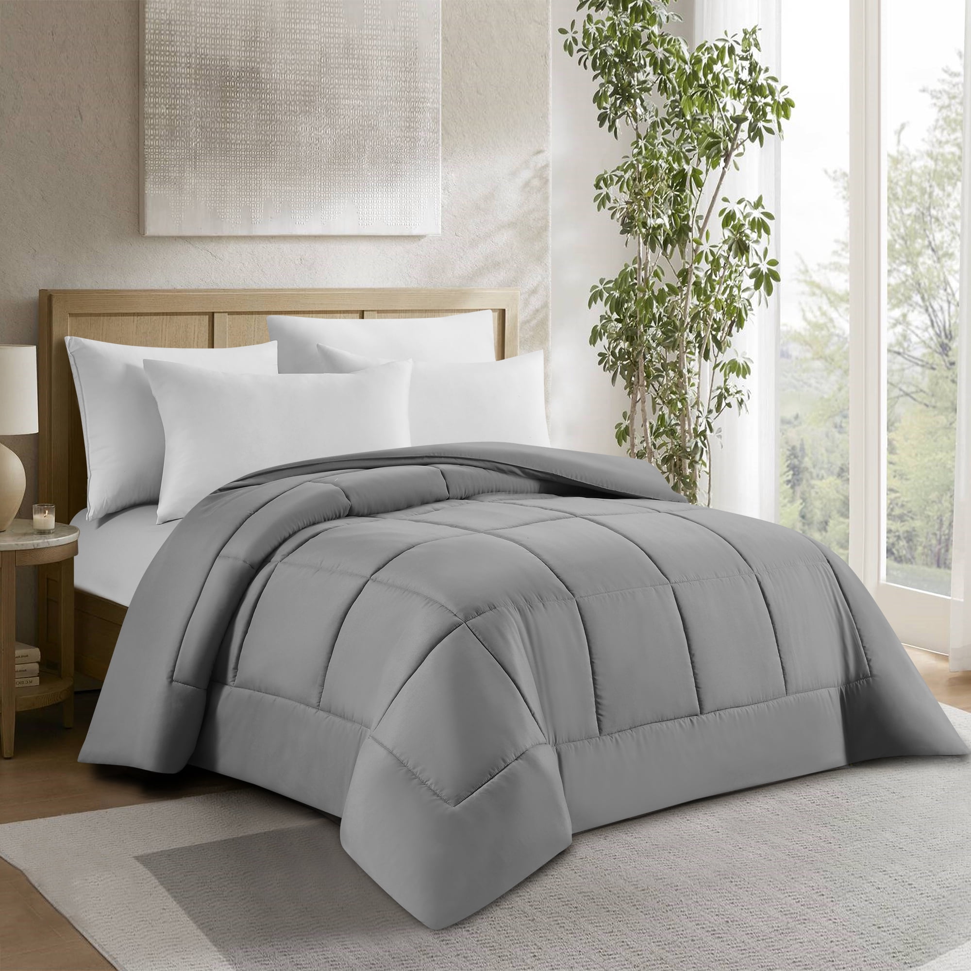 Swift Home High-Filled Down Alternative Comforter, Ultra Soft All Season Hypoallergenic Bedding, Twin, Light Grey