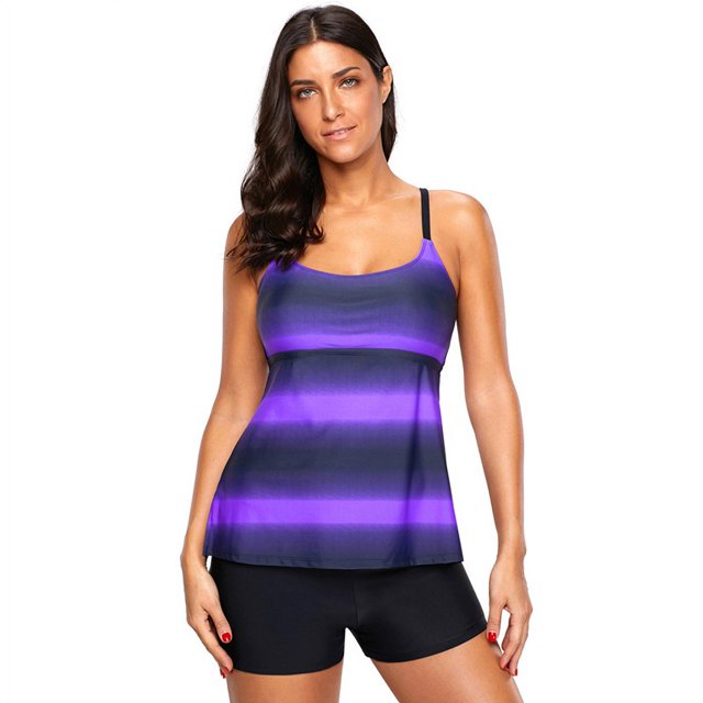 Traje de baño dividido de talla grande para mujer gorda, traje de baño con estampado degradado, bikini europeo y americano
