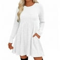 thumbnail image 6 of Besolor Women's Long Sleeve Fall Dresses Round Neck Empire Waist Casual A-Line Sweater Dress with Pockets, 6 of 9