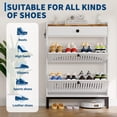 thumbnail image 1 of QinaQin 4 Flip Drawer Shoe Storage Cabinet, Hollow Out Panel, White & Rustic, 1 of 9