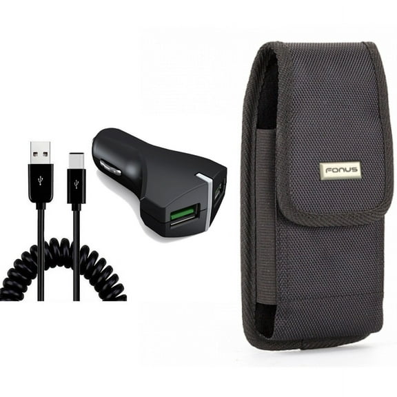 Case Belt Clip & Car Charger for iPhone 15 Pro - Swivel Holster Rugged Cover and 36W Fast 2-Port USB Coiled Cable Type-C L8Z for iPhone 15 Pro (6.1")