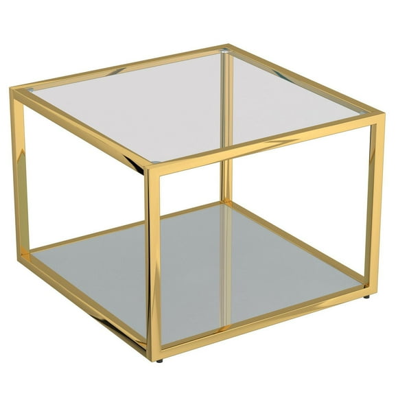 Contemporary Metal and Glass Small Square Coffee Table - Gold